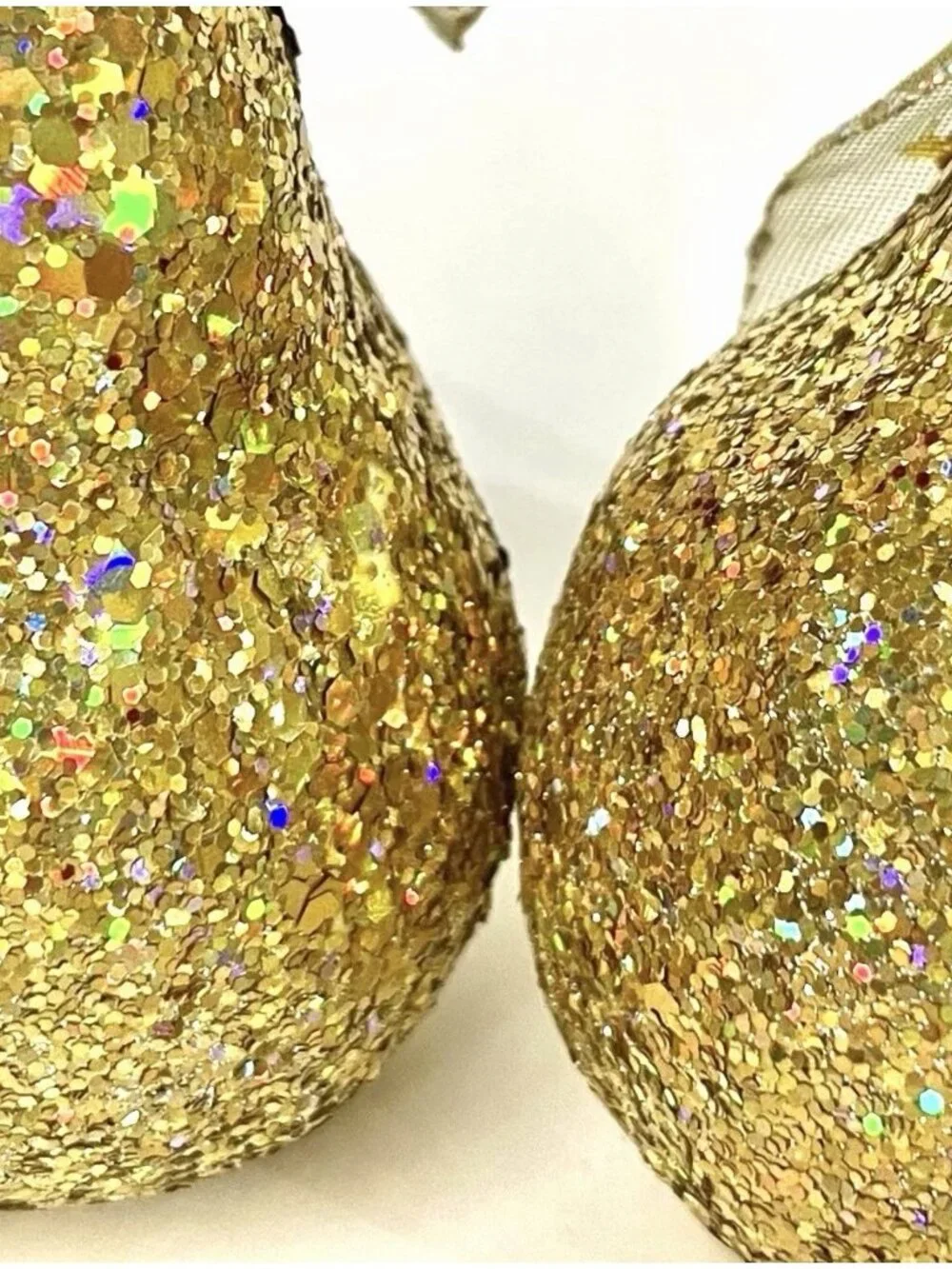 4 Sequin Gold Pear Faux Fruit Jewel Glitter Leaves Decorative Holiday Decor 5”